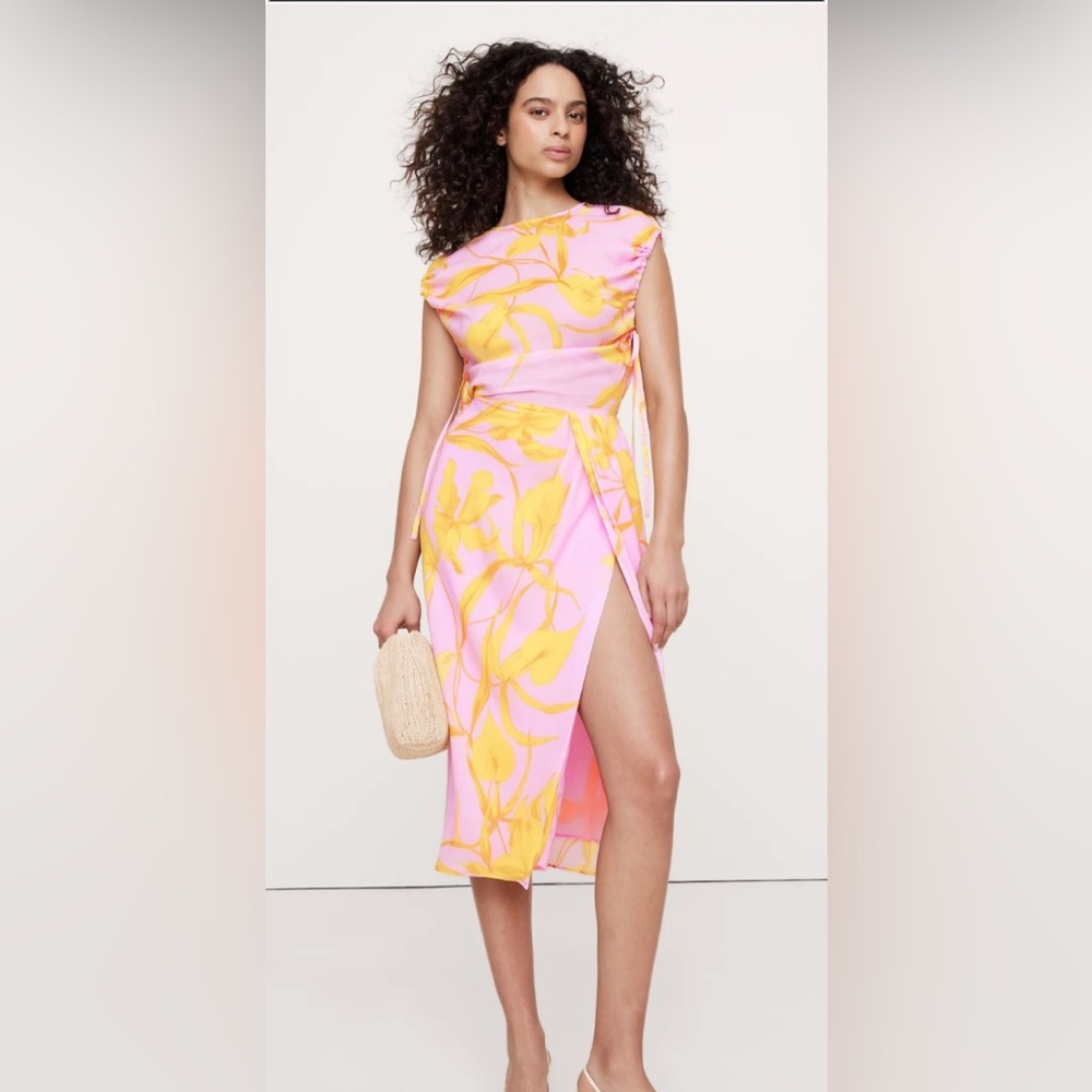 Banana Republic Pink and Yellow Midi Dress